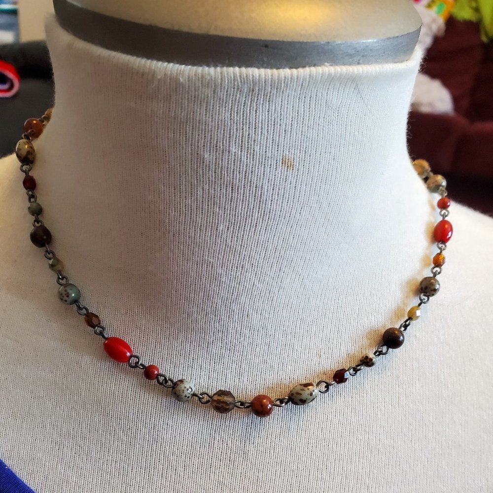 15" Silver Tone Stone Bead Strand Necklace Tony Alexander Jewelry Artisan Style